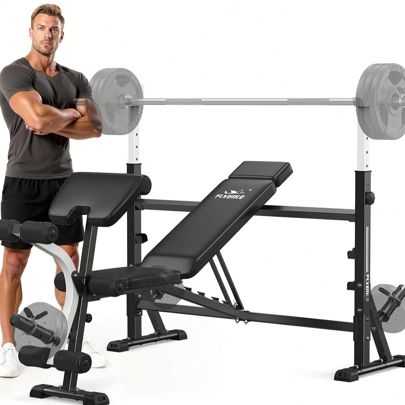 Home Gym With Leg Press - Panca Regolabile FLYBIRD, con Rack per